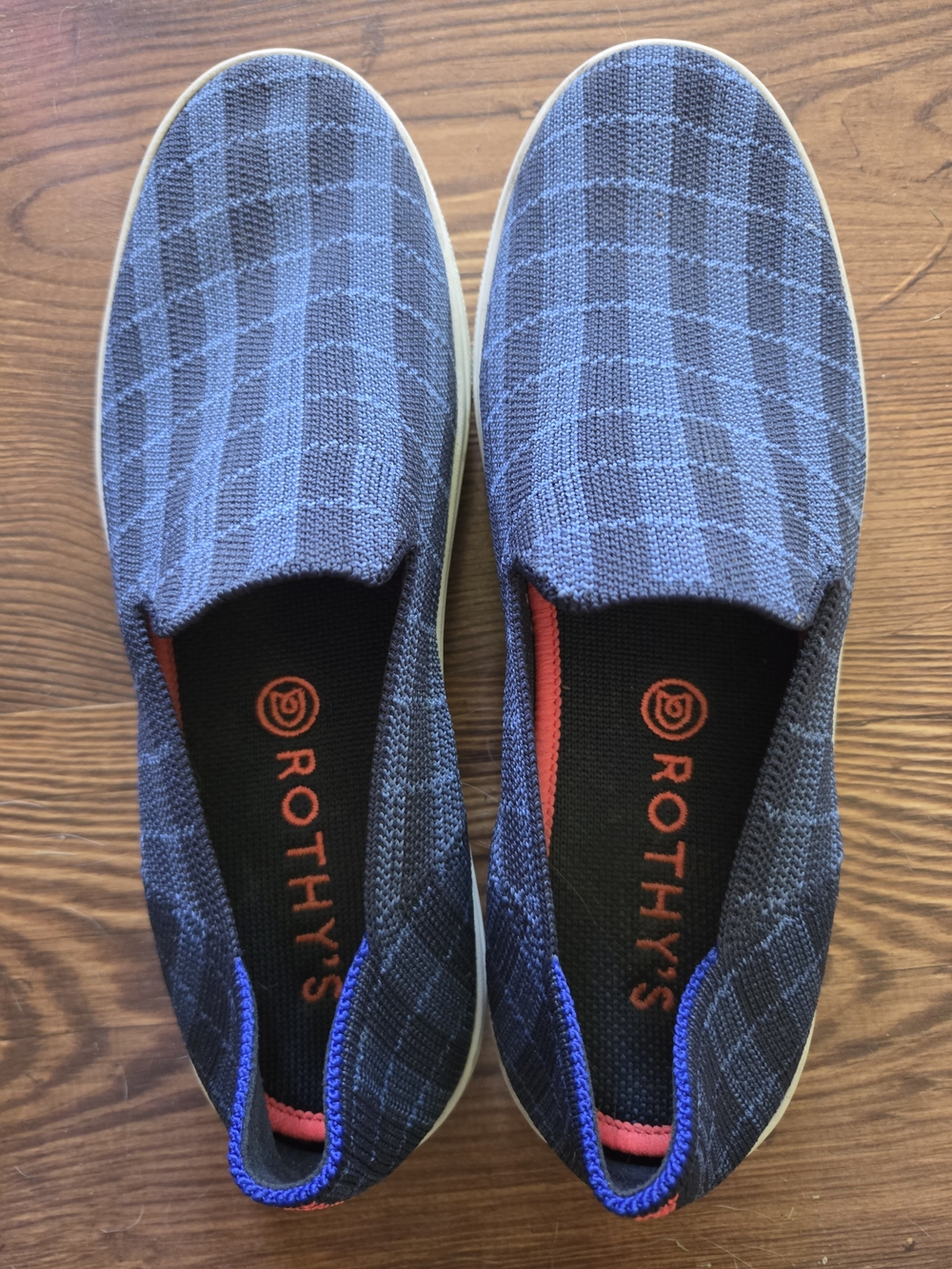 Rothy's Women’s Slip-On Sneakers in Navy Blue Plaid Shoes Size 8
